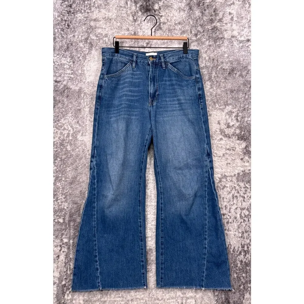 Frame Jeans 27 Womens Le Baggy Palazzo Cropped Raw Hem In Seafarer Wash - Picture 1 of 8